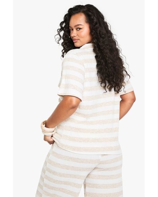Boohoo White Plus V Neck Collared Knitted Top