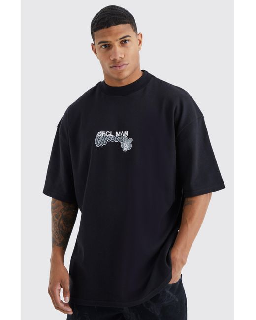 BoohooMAN Blue Oversized Heavyweight Bear Graphic T-shirt for men
