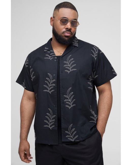 BoohooMAN Plus besticktes Hemd in Blue für Herren
