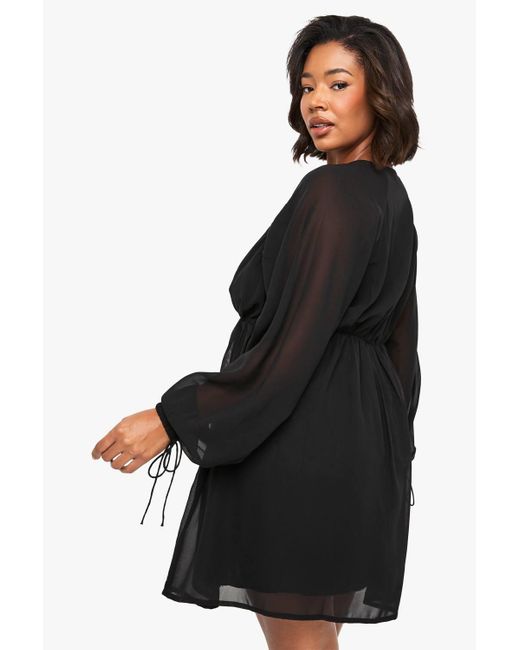 Boohoo Black Plus Chiffon Volume Sleeve Skater Dress