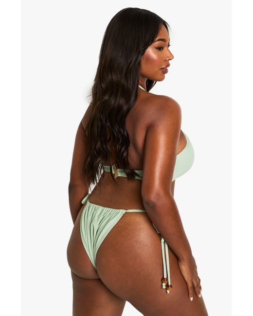 Boohoo Green Plus Beaded Bandeau Bikini