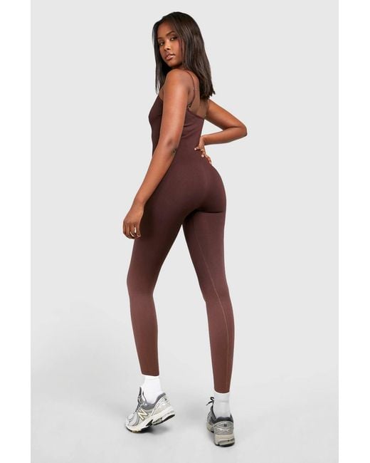 Boohoo Red Basic Seamless Rib Strappy Unitard