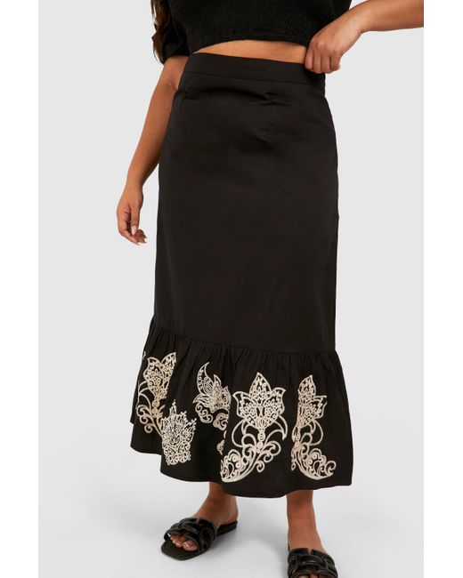 Plus Woven Embroidery Midaxi Skirt Boohoo de color Black