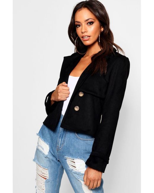 Download Boohoo Mock Horn Button Suede Trucker Jacket - Lyst