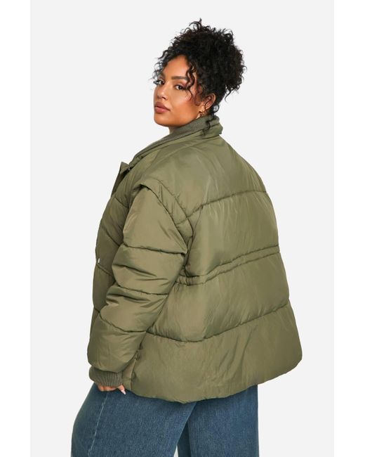 Boohoo Green Plus Contrast Collar Oversized Puffer Jacket