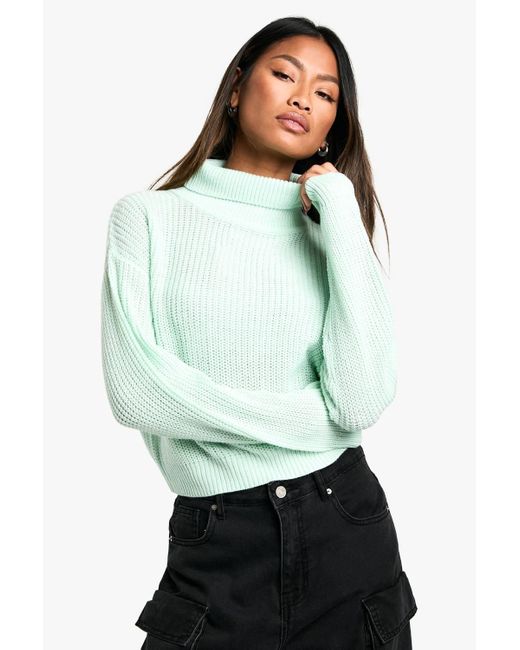 Boohoo Green Basic Roll Neck Crop Jumper