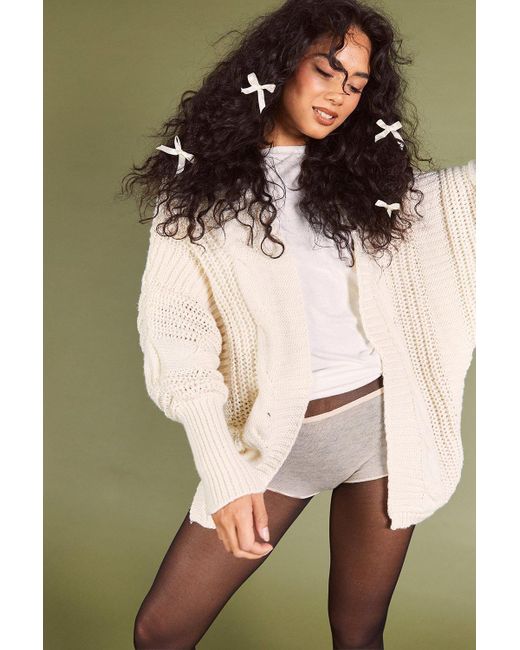 Boohoo Premium Cable Knit Oversized Cardigan in Natural | Lyst UK