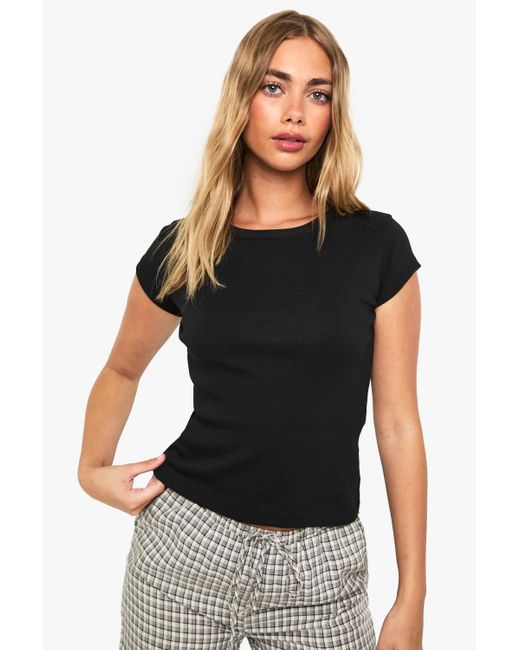 Boohoo Black Rib Short Sleeve Fitted Top