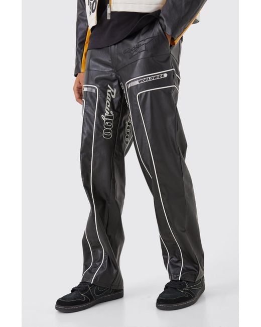 BoohooMAN Black Relaxed Pu Moto Trouser for men