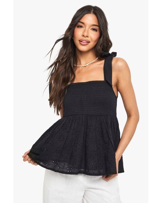 Camisola De Bordado Inglés Fruncida Con Volante Boohoo de color Blue