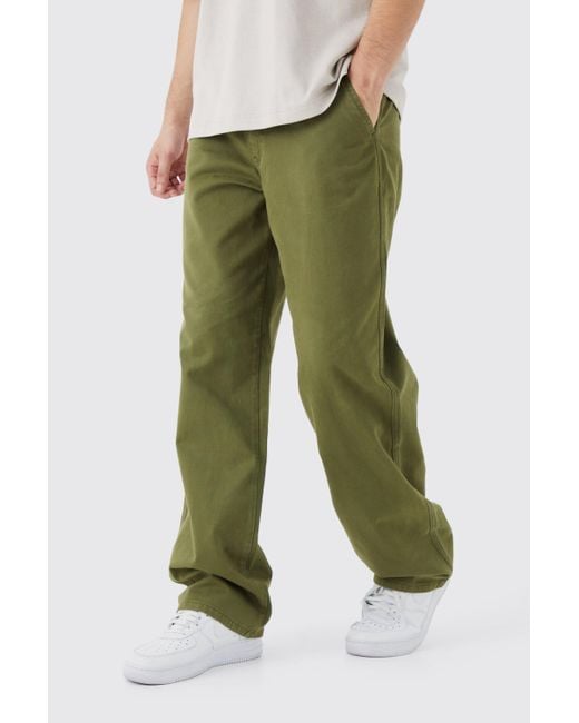 BoohooMAN Tall Relaxed Chino Trouser in Green for Men