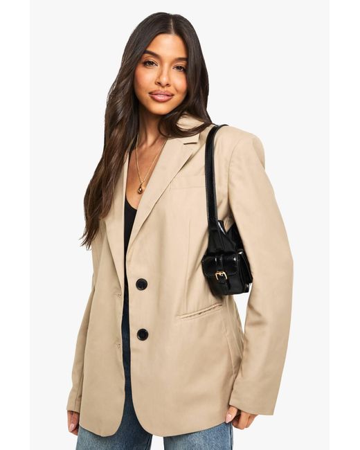 Boohoo Natural Oversized Hem Split Single Breasted Blazer
