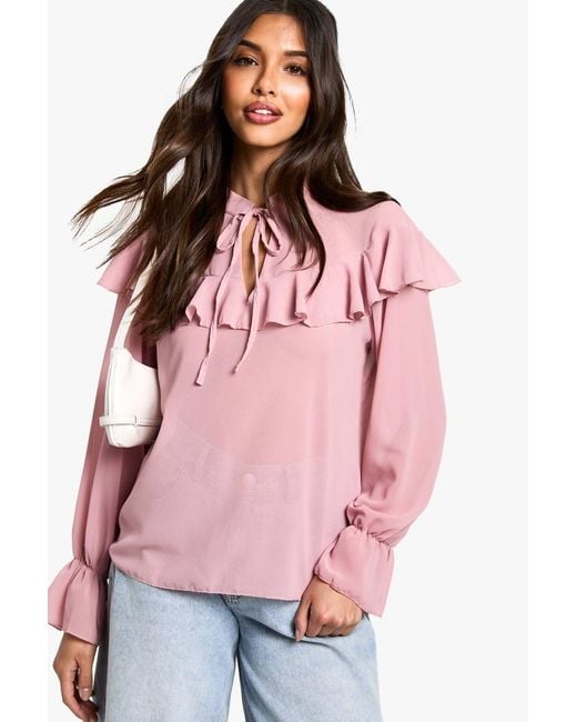 Boohoo Pink Ruffle Blouse
