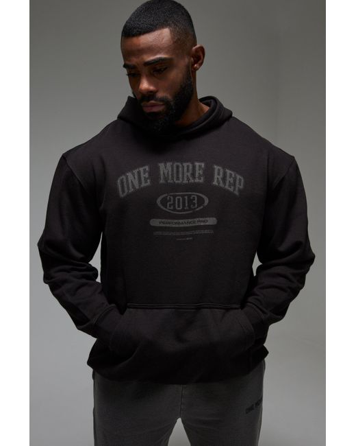 BoohooMAN Man Active Oversize Hoodie mit One More Rep Print in Black für Herren