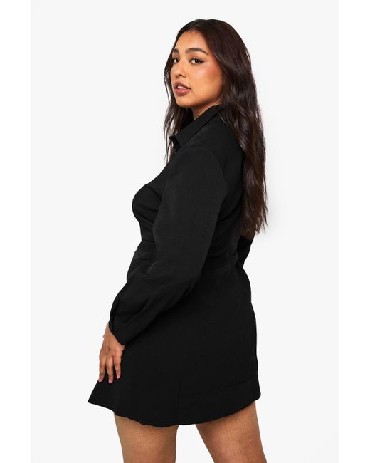 Boohoo Plus Ruched Side Shirt Dress in Black | Lyst