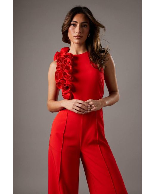 Coast Red Corsage Detail Pleated Jumpsuit