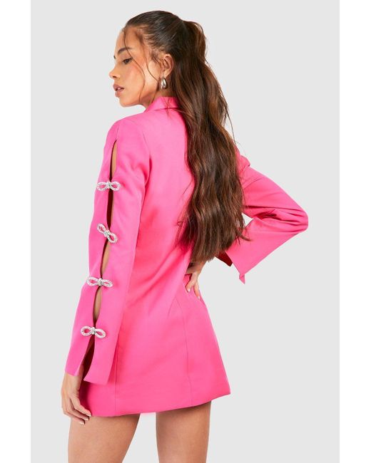 Boohoo Pink Premium Diamante Bow Detail Fitted Blazer Dress