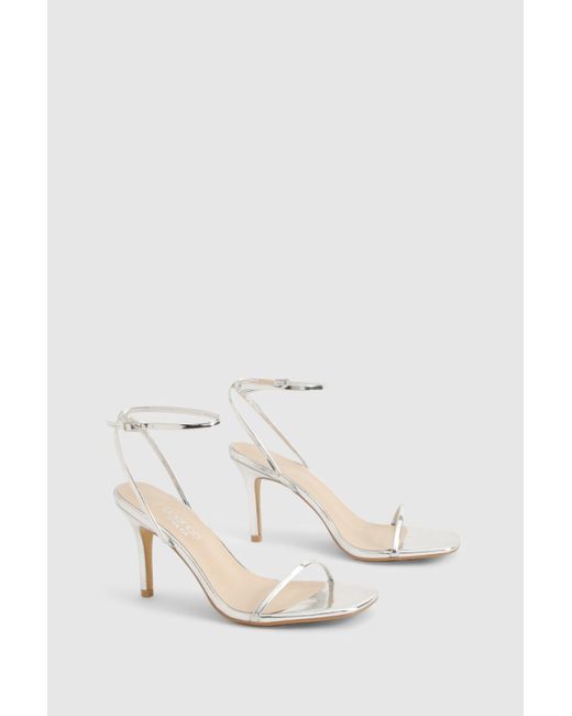 Boohoo Natural Wide Fit Metallic Barely There Low Stiletto Heels