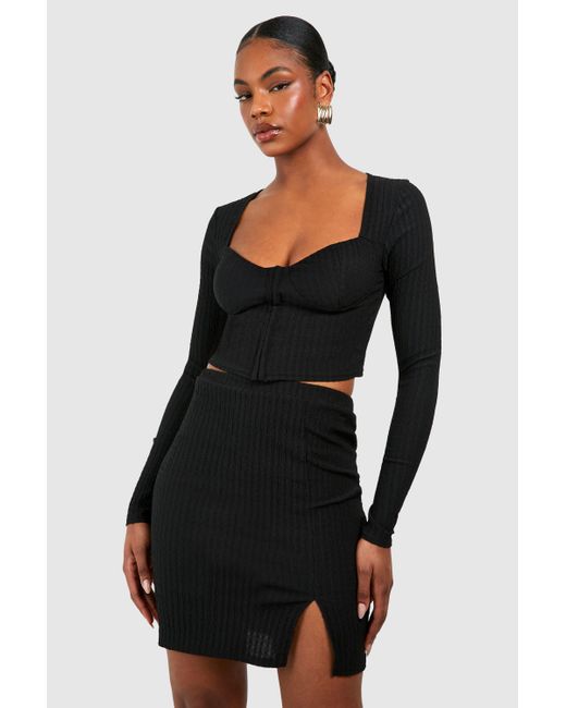 Boohoo Black Tall Crinkle Corset Detail Top & Mini Skirt Co-ord