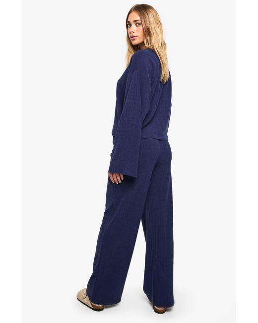 Boohoo Blue Crinkle Oversized Top And Wide Leg Trouser Co-Ord Set