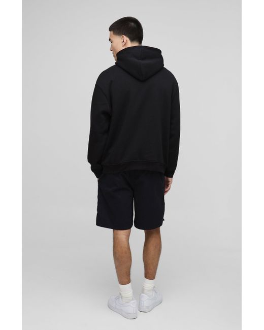 BoohooMAN Black Elasticated Baggy Twill Split Hem Shorts for men