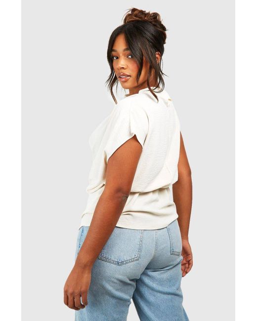 Boohoo White Plus Knot Cowl Neck Blouse