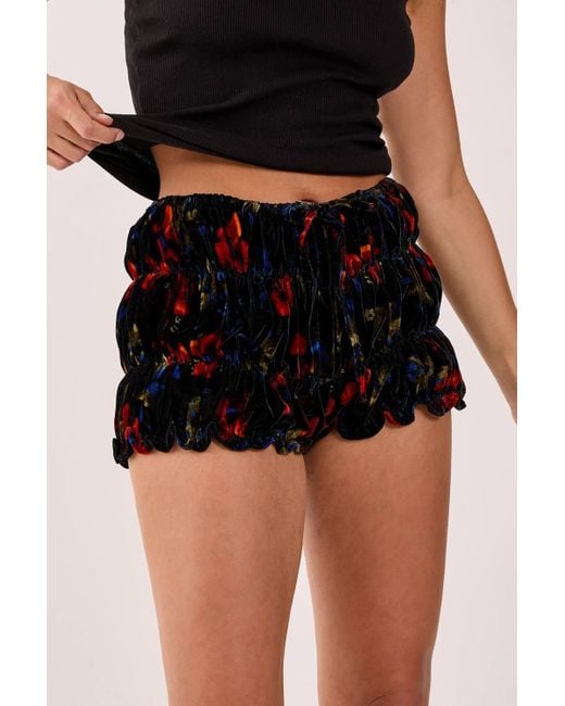 Nasty Gal Black Velvet Floral Ruched Bloomer Shorts