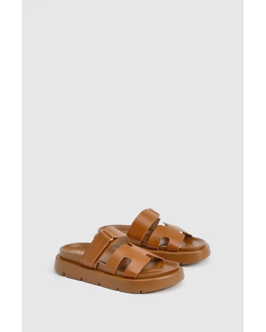 Boohoo Brown Wide Fit Block Double Strap Sandals