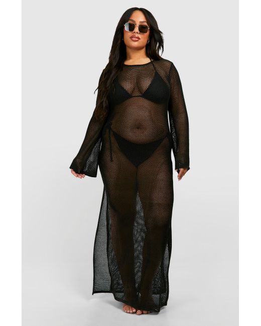 Boohoo Black Plus Crochet Cover-up Beach Maxi Dress