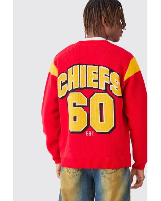 Boohoo Red Nfl Chiefs Oversized Licensed Cardigan