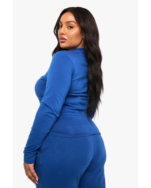 Boohoo Blue Plus Iykyk Fitted Long Sleeve Top