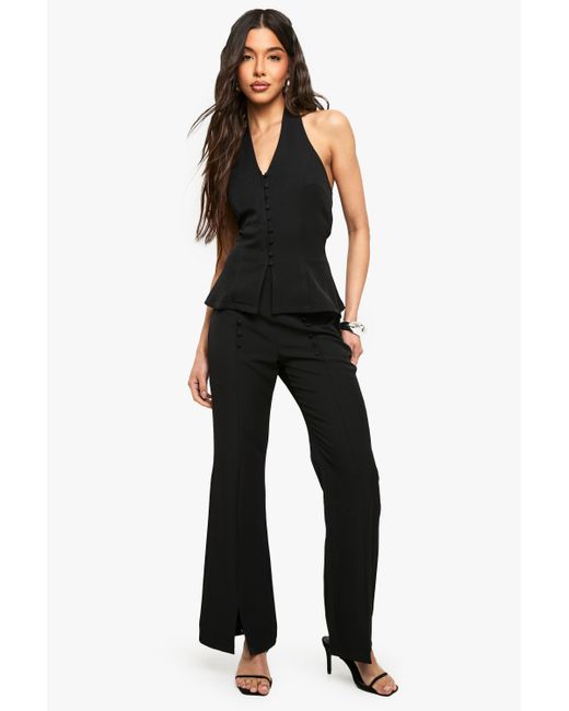 Boohoo Black Button Detail Slim Flare Trouser