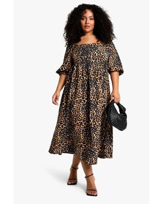 Boohoo Black Plus Woven Puff Sleeve Tie Back Smock Dress