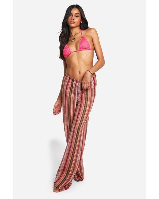 Tall Knitted Crochet Stripe Beach Trousers Boohoo de color Red