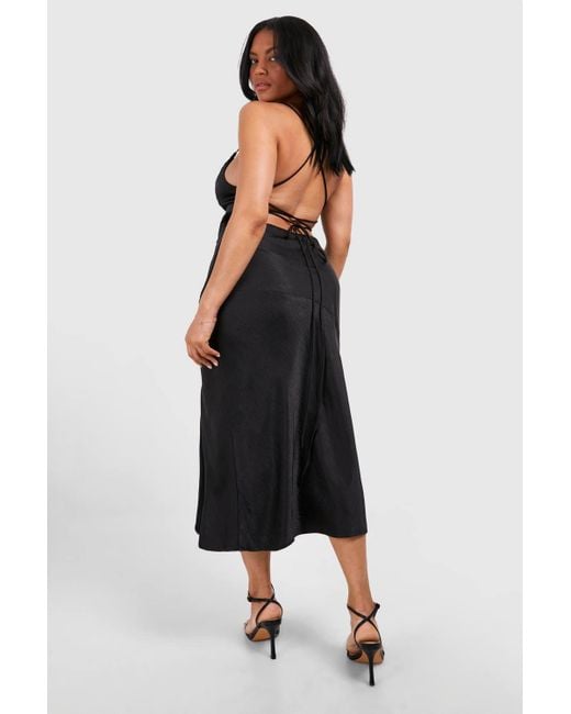 Boohoo Black Plus Satin Cross Back Midi Slip Dress