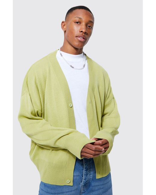 Boohoo Brushed Boxy Dropped Shoulder Cardigan in Green | Lyst
