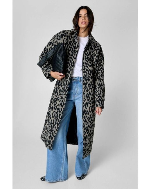 Nasty Gal Blue Wool Blend Animal Tailored Coat