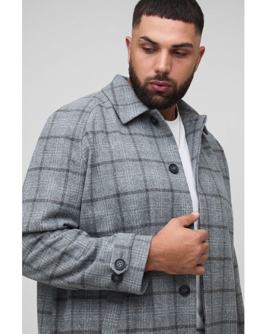Plus Regular Fit Raglan Single Breasted Check Collar Buckle Car Coat Boohoo de color Gray