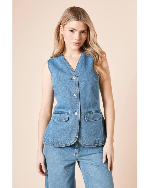 Dorothy Perkins V Neck Button Detail Denim Waistcoat in Blue Lyst