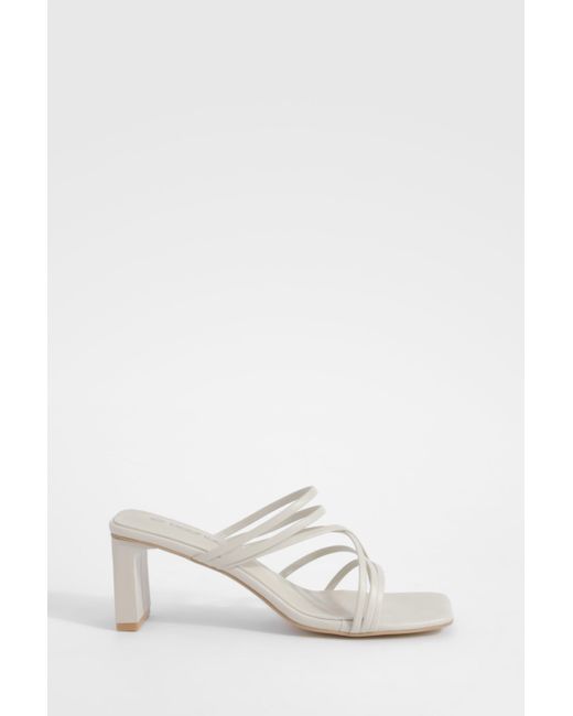 Boohoo White Strappy Low Block Heeled Mules