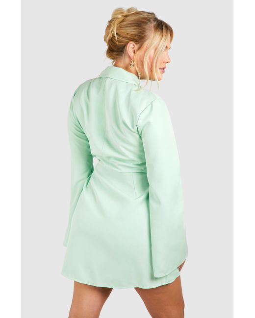 Boohoo Green Plus Buckle Detail Tie Waist Tailored Blazer Dress