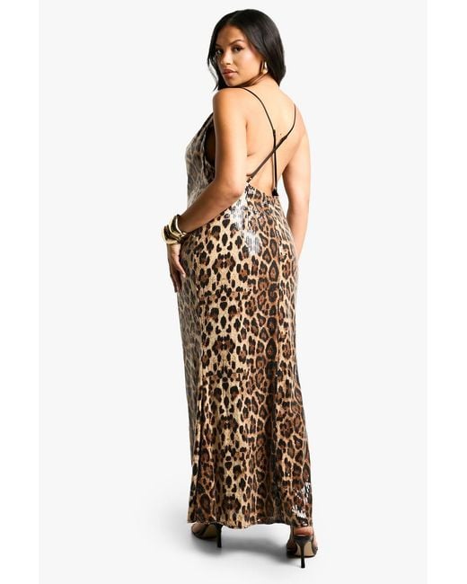 Boohoo White Plus Leopard Sequin Maxi Slip Dress