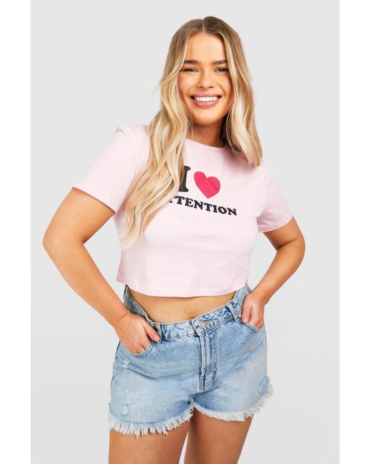 Boohoo White Plus I Heart Attention Baby Tee