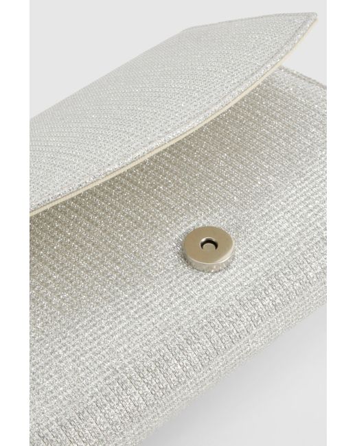 Silver Glitter Envelope Clutch Bag Boohoo de color White