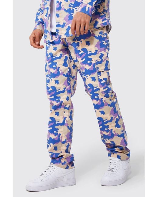 Boohoo Straight Leg Ripstop Camo Cargo Pants in Purple Lyst