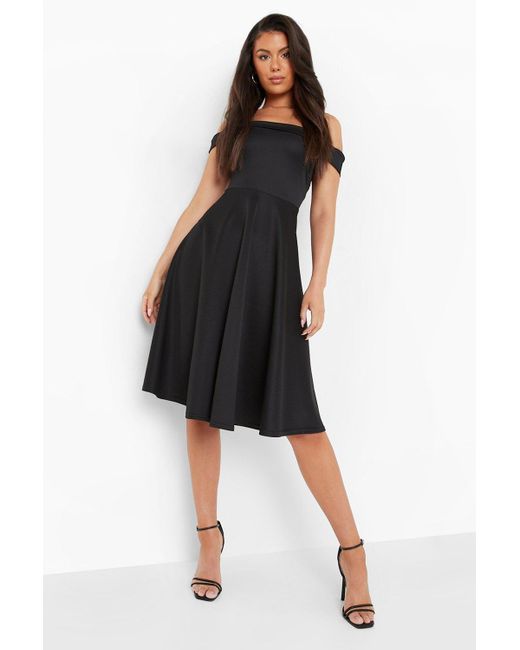 off the shoulder midi skater dress
