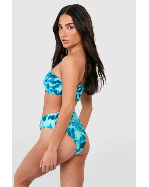 Boohoo Blue Petite Abstract Animal One Shoulder Bikini Set