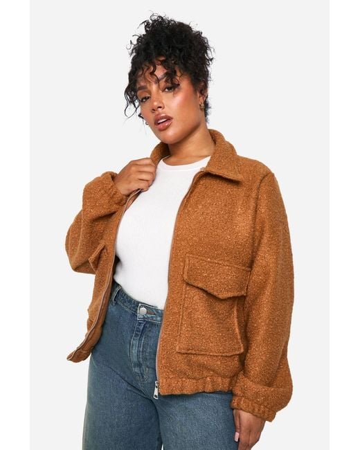 Boohoo Natural Plus Collared Boucle Jacket