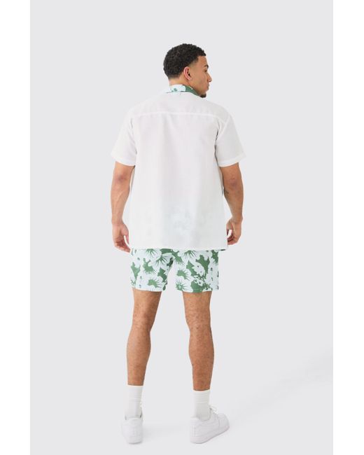Boohoo Green Oversized Printed Shirt And Swim Short Set