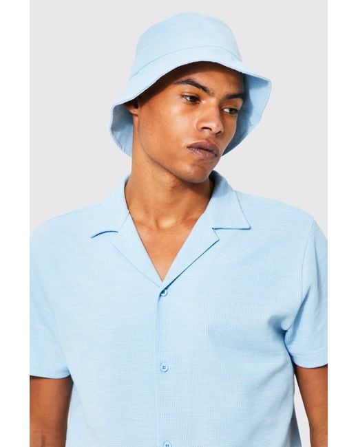 BoohooMAN Synthetic Waffle Bucket Hat in Blue for Men - Lyst